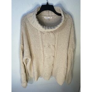 Seven Seven Women's Cream Cable Knit Oversized Cowl Neck Sweater XL Cozy